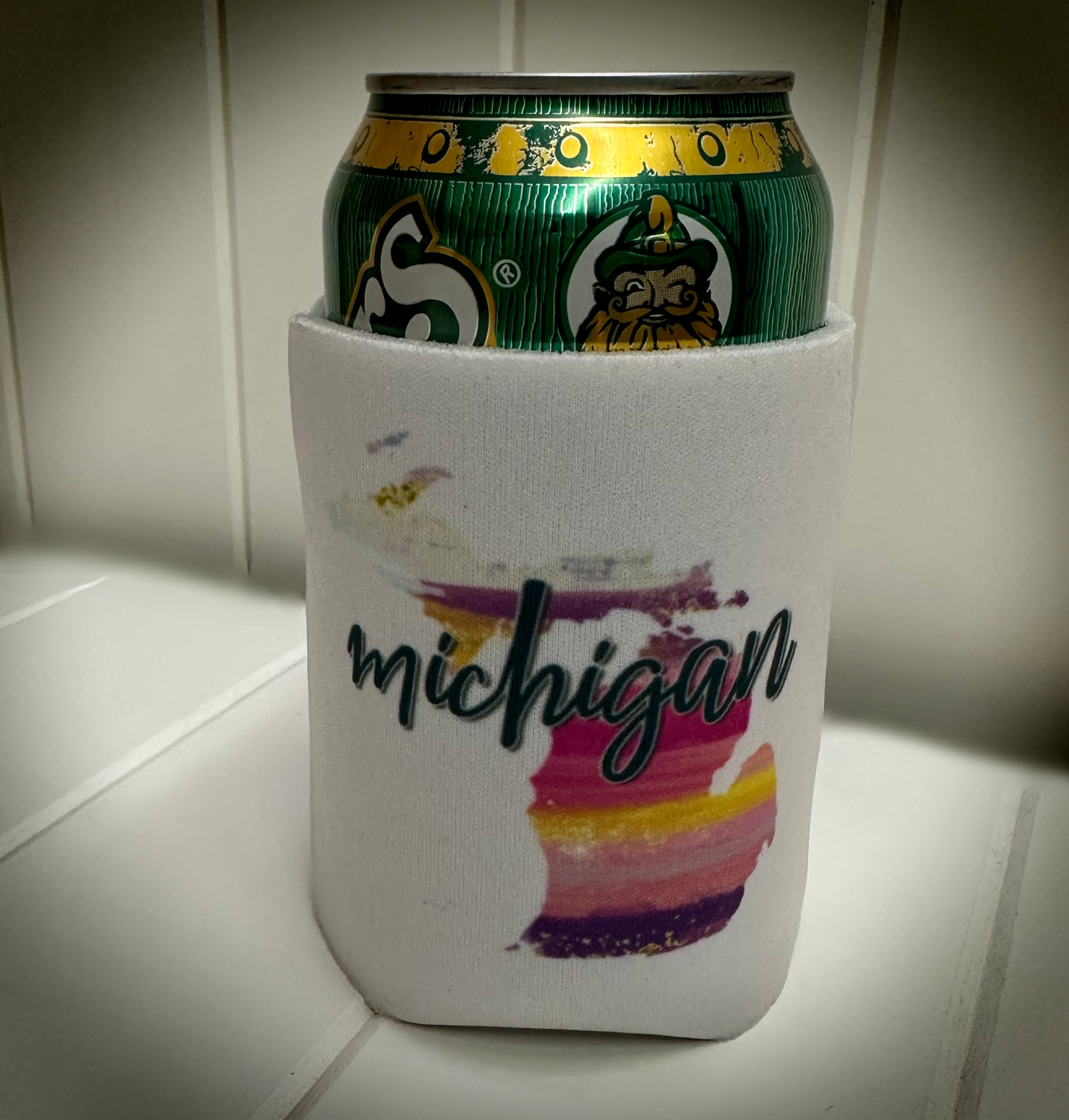 Michigan Can Koozie with Drummond Island and Isle Royale included